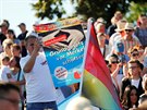 Stoupenci AfD na mítinku Angely Merkelové v Bitterfeldu (29. srpna 2017)
