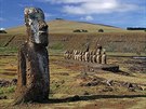 Velikononí ostrov  Ahu Tongariki  nejvtí sousoí na ostrov s 15 moai....