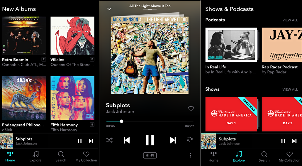 Nové rozhraní služby Tidal pro chytré telefony. Nové rozhraní služby Tidal pro chytré telefony.