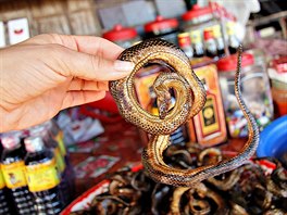 Sušené hady prodávají v Kambodži téměř na každém rohu.