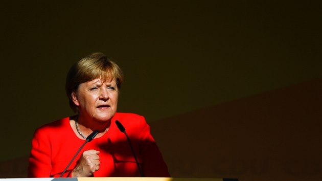 Angela Merkelová na předvolebním mítinku v Bitterfeldu (29. srpna 2017)