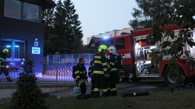 Požár mateřské školy U Dlouhé stěny v Jihlavě.