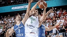 Maarský basketbalista Rosco Allen (v bílém) bojuje úspn o mí s eskými...