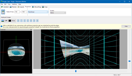 Hugin - mete zvolit jeden z mnoha rznch zpsob zobrazen (projekce).
