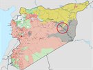 Situace na syrském bojiti v polovin záí 2017. ervená: proasadovské síly,...