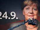 Billboard s portrétem kancléky Angely Merkelové v nmeckém Duisburgu
