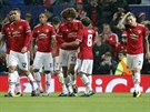 Hrái Manchesteru United po vsteleném gólu proti Basileji. Prosadil se ten...