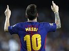 Lionel Messi z Barcelony se raduje z gólu proti Juventusu v Lize mistr.