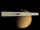 Snímek Saturnových msíc (Epimetheus a Titan) z íjna 2007