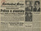 Tituln strana Svobodnho slova z 12. z 1947, kter vvodily zprvy o pokusu...