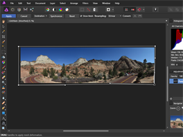 Affinity - po vytvoení panoramatu jej mete dotvoit pomocí nástroje Mesh Warp