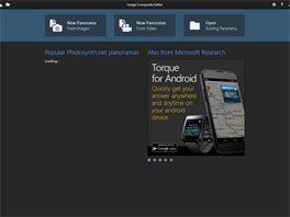 Microsoft Image Composite Editor - úvodní obrazovka