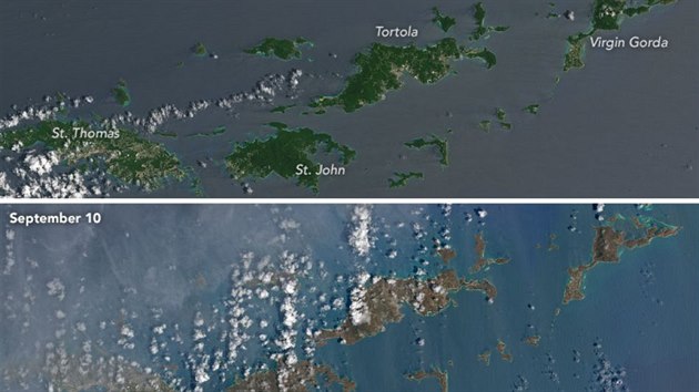 Satelitn pohled na karibsk ostrovy ped derem huriknu Irma a pot
