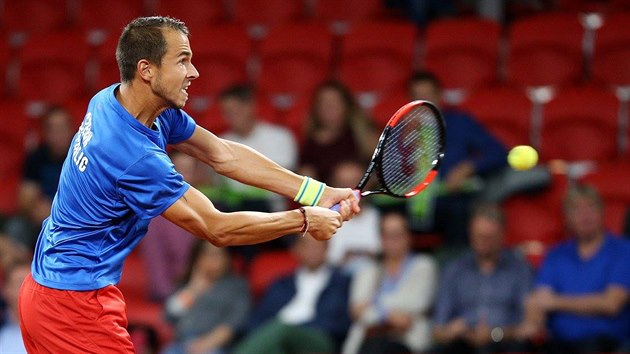 Luk Rosol v souboji o udren v elitn skupin Davis Cupu v Nizozemsku.