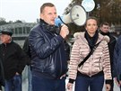 Ostravsk� demonstrace finan�n�ka Pavla Kr�py (s megafonem) proti Zde�ku...