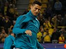 Cristiano Ronaldo z Realu Madrid na rozcvice ped utkáním Ligy mistr v...