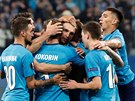 Fotbalisté Zenitu Petrohrad se radují ze vstelené branky v utkání Evropské...