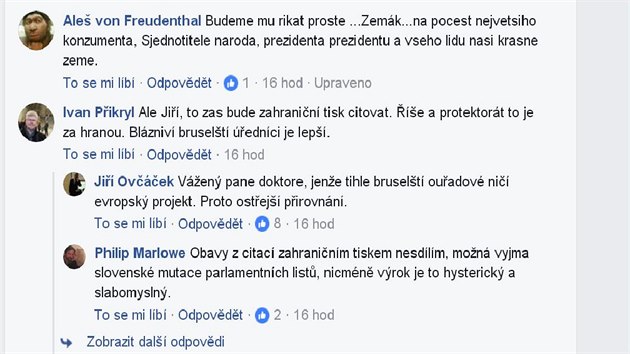 Pirovnn Evropsk unie k nacistick Tet i prezidentovu mluvmu Jimu Ovkovi mu v diskusi vyetl i bval vedouc adu vldy Ivan Pikryl