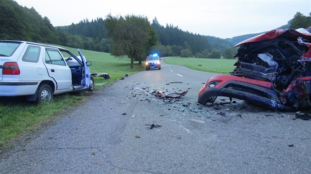 Pi pedjdn kamionu v Ludkovicch se eln stetla dv vozidla, v jednom z voz zstal vn zrann idi.