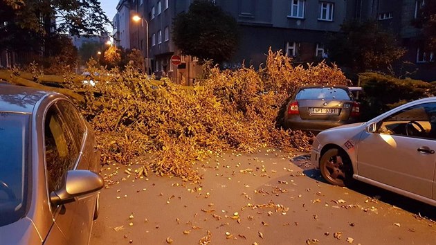 Ulomen vtev poniila v Plzni ti automobily.