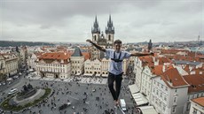 Slackline, Starom�stské nám�stí, provazochodec, lajna, provaz, akrobat