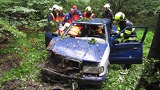 Hasii a záchranná sluba zasahovali na Zlínsku u nehody auta v lese, ve kterém...