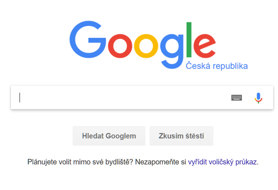 Google.cz na své domovské stránce připomíná voličům, kde si vyřídit volební...