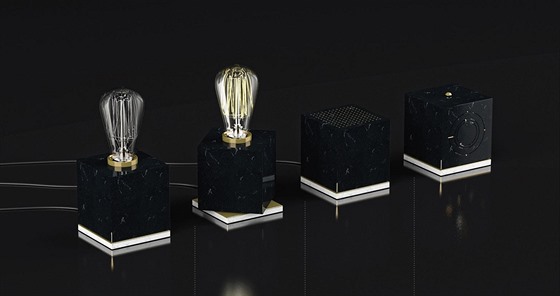 Vítězný návrh soutěže The Cube, designová sada stolní lampičky, reproduktoru a...
