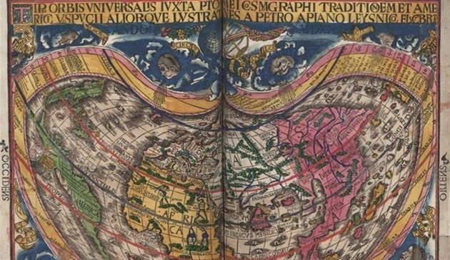 Apianova run kolorovaná mapa svta, která byla v roce 2009 ukradena ze sbírek...
