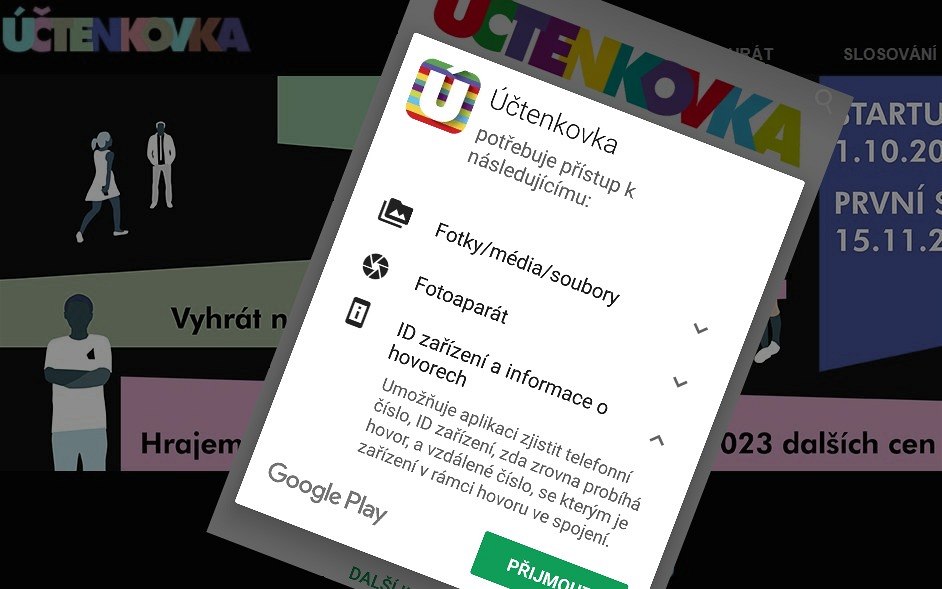 Ú�tenkovka p�i svém startu u�ivatele zarazila �í�í po�adovaných povolení.