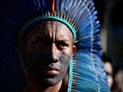 Protest indiánů z kmene Munduruku v Brasilii proti rozhodnutí vlády postavit...