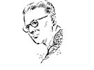 Arthur C. Clarke na kresb, která doprovázela jeho povídku v asopise Amazing...