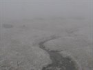 Sněhová vrstva na Luční boudě (6.10.2017).