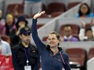 Barbora Strýcová slaví postup na turnaji v Pekingu.