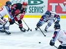 Momentka z duelu mezi hokejisty Hradce (erná) a Vítkovic