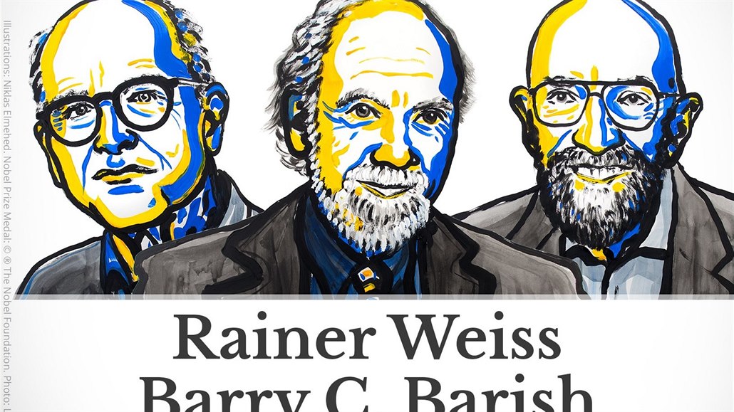 Laureáti Nobelovy ceny za fyziku 2017: Rainer Weiss, Barry Barish a Kip Thorne