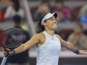 Caroline Garciaov slav vtzstv nad Petrou Kvitovou v semifinle turnaje v...