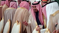 Saúdský král Salmán bin Abd al-Azíz při setkání s ruským prezidentem Vladimirem...