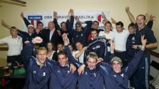 Radost fotbalist Lín po senzaním vítzství nad Slavií v roce 2007.