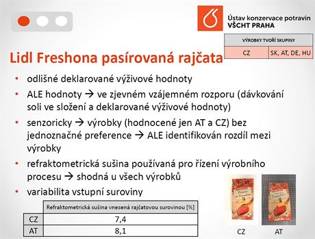 Srovnn kvality potravin. Lidl Freshona pasrovan rajata.