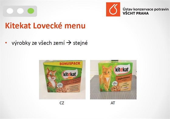 Srovnání kvality potravin. Kitekat Lovecké menu.