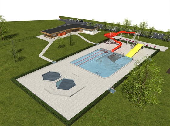 Plánovaný návrh počítá s 25 metrů dlouhým plaveckým bazénem s třemi dráhami a...