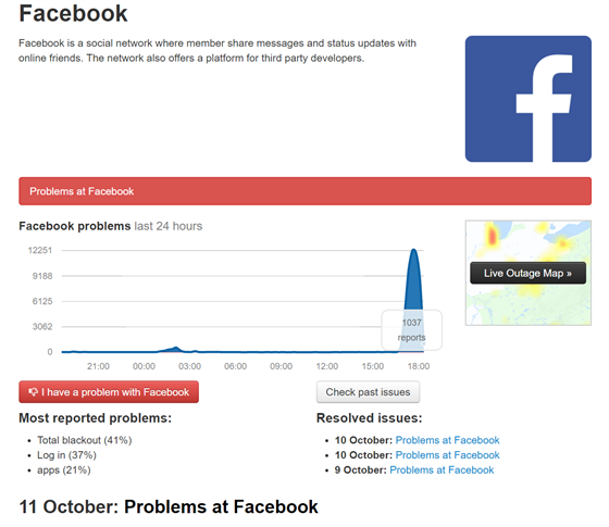 Výpadek Facebooku 11.10.2017.