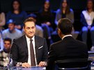 Lídr FPÖ Strache bhem televizní debaty s kancléem  Kernem