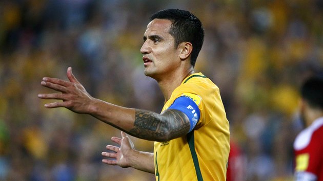 Kapitn fotbalist Austrlie Tim Cahill bhem kvalifikanho utkn proti Srii.