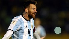 Lionel Messi se raduje z jednoho ze t�í gól�, které vst�elil v dresu Argentiny...