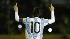 Lionel Messi se raduje ze vstřeleného gólu proti Ekvádoru. Hattrickem poslal...