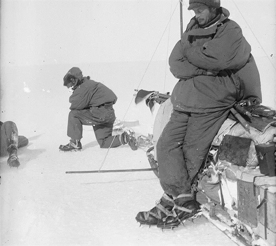 Mawson odpoívá u svých sání.