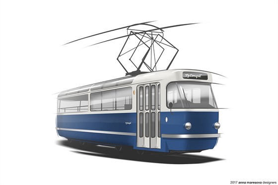 Skica tramvaje T3  podle designérky Anny Mareové