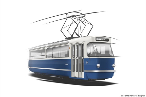 Dopravní podnik pipravuje nový koncept výletní tramvaje zbarvené do modra...